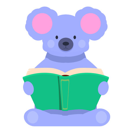 Blue koala bear reading a book sitting cross leggedのイラスト素材