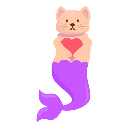 Adorable cat mermaid holding a red heart, perfect for valentines day or any occasion celebrating loveのイラスト素材