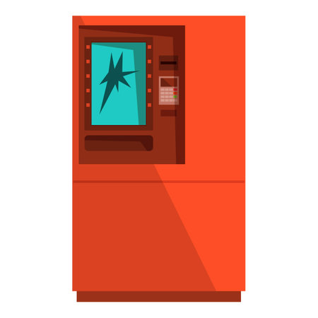 Red atm showing a broken screen with a hole, depicting vandalism and security issuesのイラスト素材