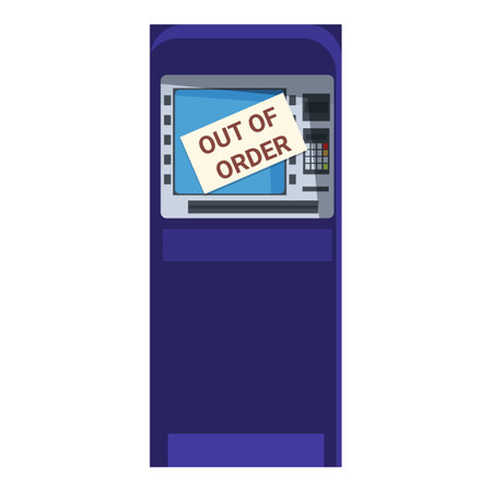 Broken atm machine showing an out of order sign on the screenのイラスト素材