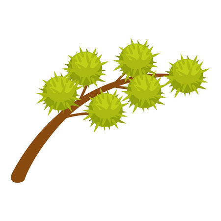 Brown tree branch with green spiky horse chestnut seed pods is growingのイラスト素材