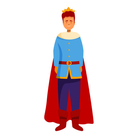 Cartoon prince wearing a crown and red cloak, representing fairy tales and fantasy storiesのイラスト素材