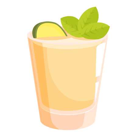 Refreshing and healthy smoothie is being served in a glass, garnished with a lime slice and mint leavesのイラスト素材