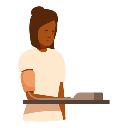 Young woman is measuring her blood pressure at home using a digital sphygmomanometerのイラスト素材