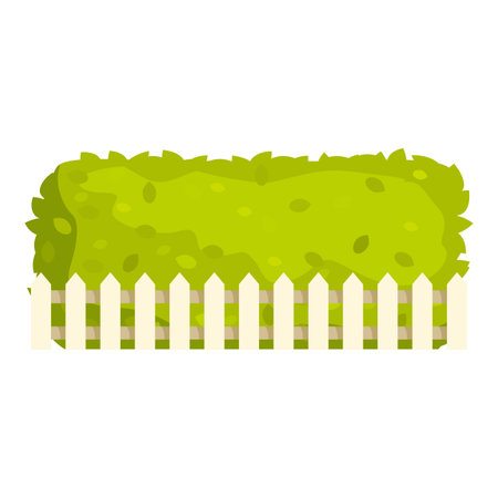 White picket fence is protecting a big, lush green hedgeのイラスト素材