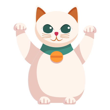 Cartoon maneki neko cat raising paws for good luck and fortuneのイラスト素材