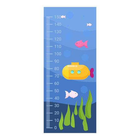Cartoon meter wall or stadiometer with sea elements for measuring the growth of childrenのイラスト素材