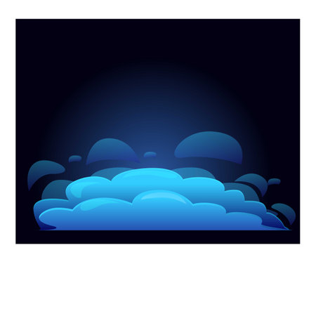 Blue cartoon smoke clouds glowing on dark backgroundのイラスト素材