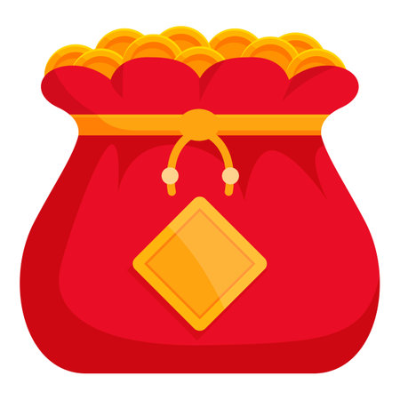 Red silk bag overflowing with gold coins, symbolizing wealth and prosperity for the lunar new yearのイラスト素材
