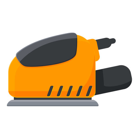 Electric sander is smoothing a wooden plank in a workshopのイラスト素材