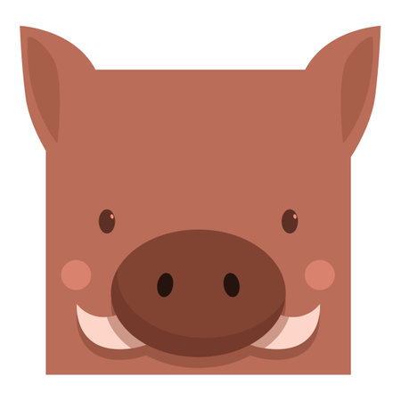 Square wild pig face smiling with big teeth, a funny icon for kidsのイラスト素材