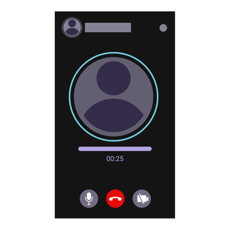 Smartphone displaying an ongoing video call with a user profile picture and call durationのイラスト素材