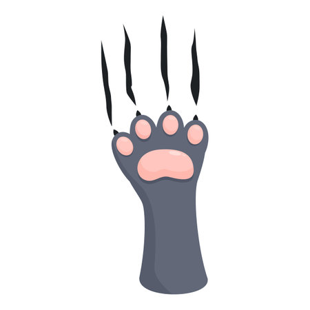Cartoon illustration of a gray cat paw with sharp claws extending in a scratching gestureのイラスト素材