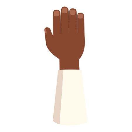 Hand with dark skin is raised up showing an open palmのイラスト素材