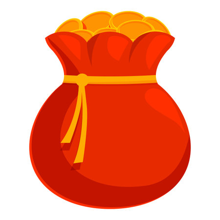 Red money bag overflowing with gold coins representing wealth and prosperityのイラスト素材