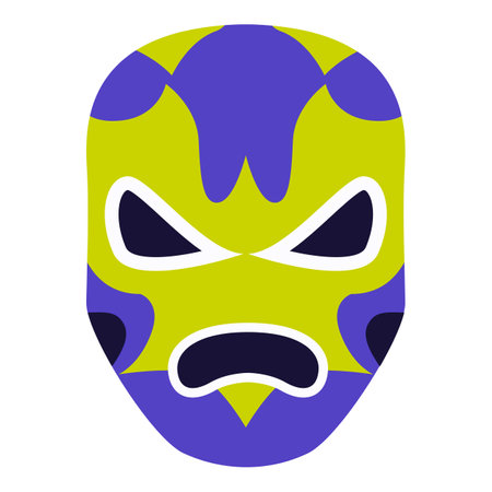 Illustration of a colorful luchador mask representing the face of an angry wrestler, a symbol of mexican wrestlingのイラスト素材