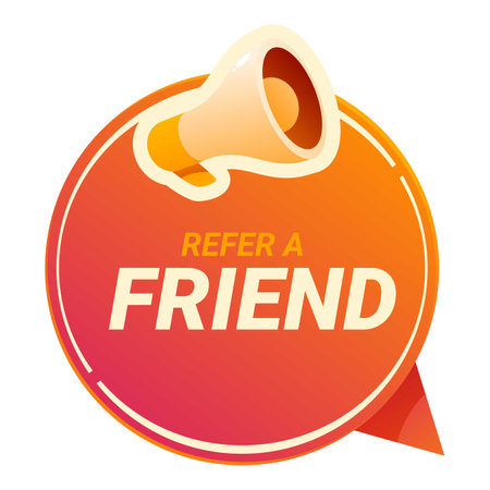 Refer a friend marketing banner with megaphone promoting sharing concept for business, referral program and marketing campaignのイラスト素材