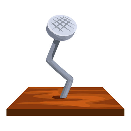 Bent metal nail is hammered into a wooden plank, causing difficulty in construction or repairのイラスト素材