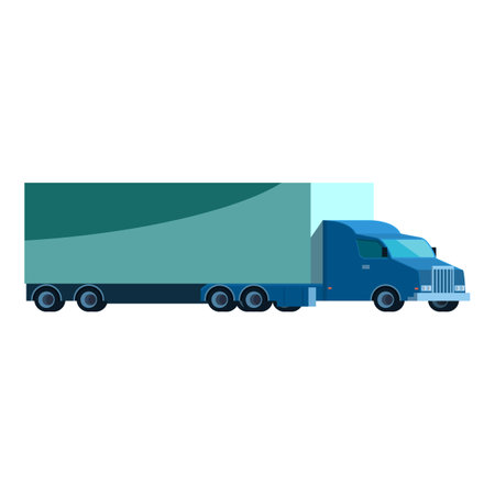 Blue semi trailer truck transporting cargo with a large container, side view isolated on a white backgroundのイラスト素材