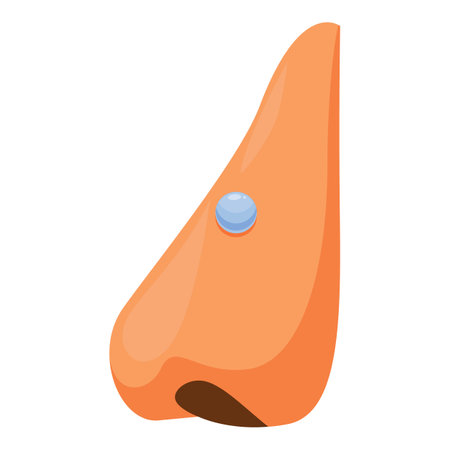 Cartoon illustration of a human nose with a drop of nasal spray being applied to relieve symptoms of the flu or allergiesのイラスト素材