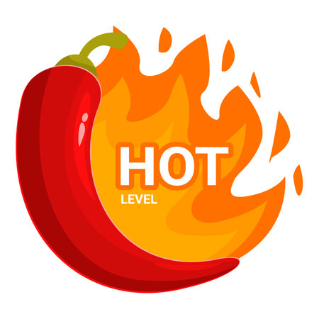 Red chili pepper with fire flames surrounding, hot level description for food products with high spicinessのイラスト素材