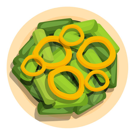 Green bean salad with onion rings served on a plate, healthy vegetarian side dish for lunch or dinnerのイラスト素材