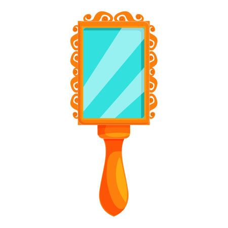 Antique hand mirror with ornate golden frame reflecting light blue background, essential item for beauty and self care routinesのイラスト素材