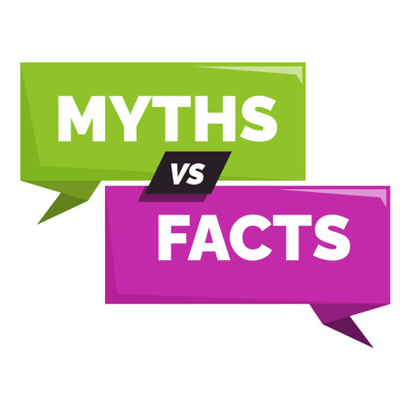Green and purple speech bubbles comparing and contrasting the differences between myths and factsのイラスト素材