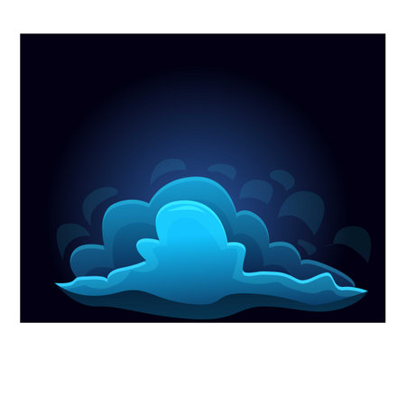 Cartoon style illustration of blue clouds glowing on dark backgroundのイラスト素材