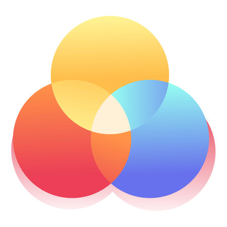 Three overlapping transparent circles are creating a colorful gradient backgroundのイラスト素材