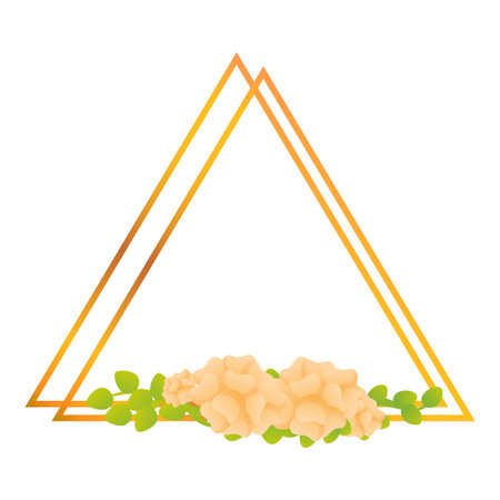 Golden double triangle frame decorated with flowers and leaves, perfect for wedding invitations or elegant card designsのイラスト素材