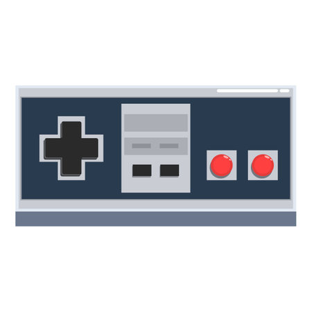 Classic game controller featuring a plus shaped directional pad and red action buttonsのイラスト素材