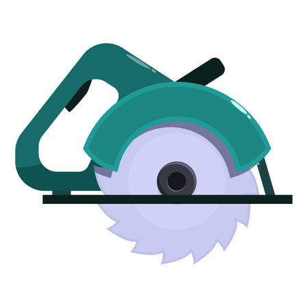 Green circular saw cutting through material, a power tool used for cutting wood, metal, and other materialsのイラスト素材