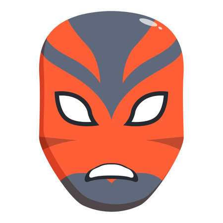 Cartoon illustration of a luchador mask with an orange base and grey details, featuring a determined expressionのイラスト素材