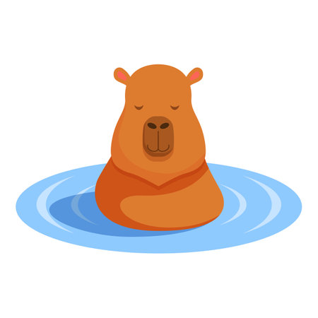 Cartoon capybara is enjoying a peaceful moment while bathing in a lakeのイラスト素材