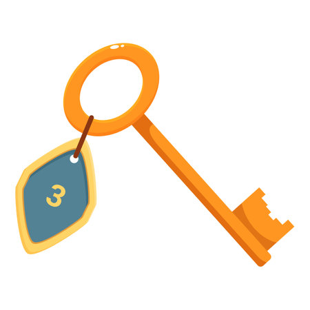 Golden key with number three tag hanging, concept for hotel service, room access or bookingのイラスト素材