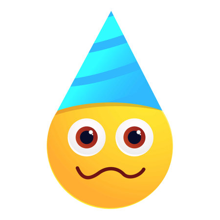 Sad emoji wearing a blue party hat looking disappointedのイラスト素材