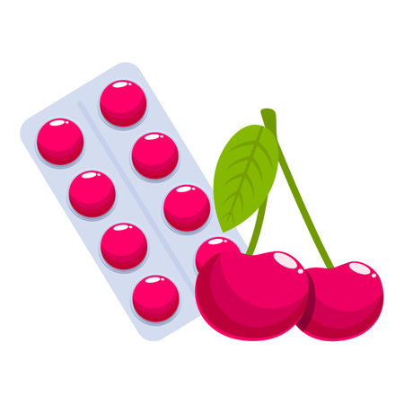 Blister pack lying near ripe cherries representing natural medicine and healthy lifestyleのイラスト素材