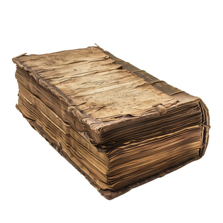 Old antique book laying open showing the spine and its many pagesの素材