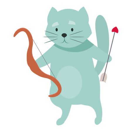 Blue cat is holding a bow and arrow with a heart, ready to spread love for valentines dayのイラスト素材