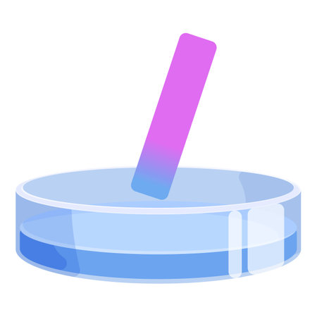 Litmus paper is dipping in blue liquid in a petri dish to test its phのイラスト素材