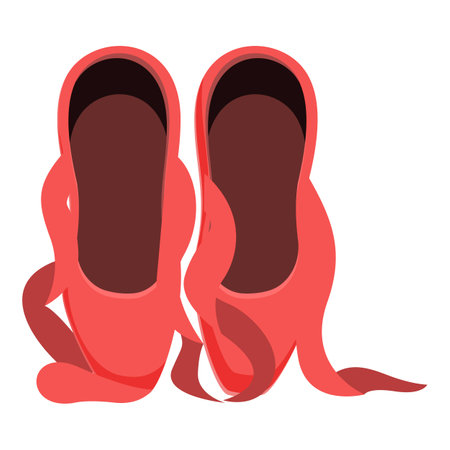 Pair of red ballet shoes with satin ribbons, essential accessories for dancers practicing pointe workのイラスト素材