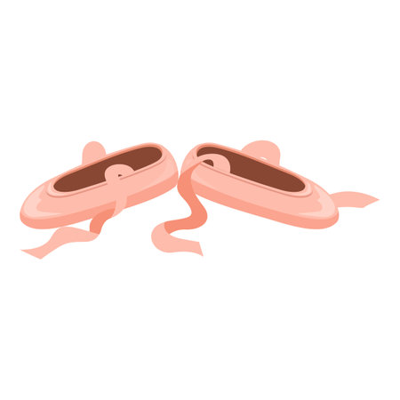 Pair of pink ballet shoes with satin ribbons lying on the floor after a practice, training, performance or competitionのイラスト素材