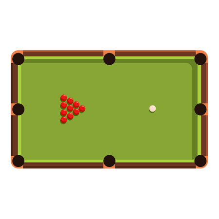 Green snooker table with red balls arranged in a triangle shape at the start of a gameのイラスト素材