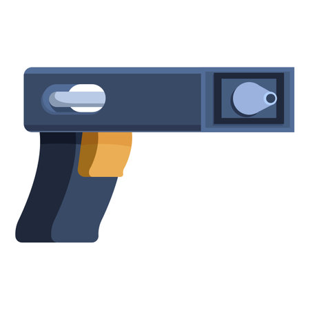 Futuristic weapon with a handle and a barrel, shooting energy beams, depicted in cartoon styleのイラスト素材