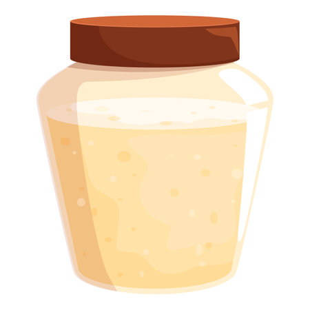 This illustration features a glass jar filled with delicious creamy honey, perfect for projects related to honey, food, and sweetnessのイラスト素材