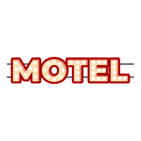 Bright motel sign is welcoming travelers with its retro design and lit bulbsのイラスト素材