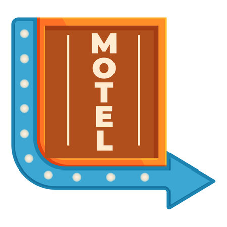 Vintage motel sign with an arrow pointing right, adorned with bright light bulbs, evokes a sense of roadside nostalgiaのイラスト素材