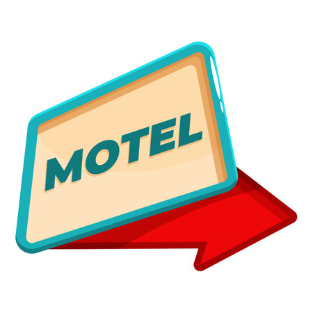 Cartoon motel sign with a red arrow pointing at itのイラスト素材