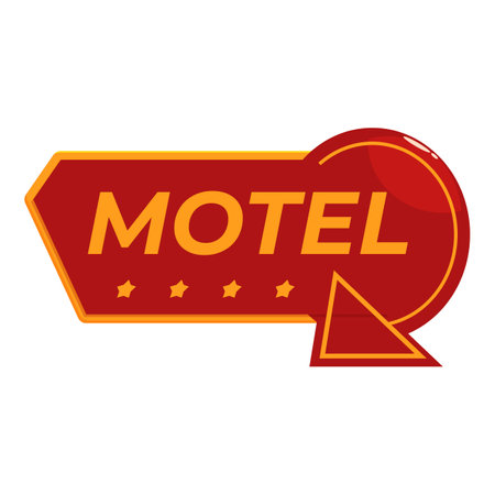 Red and orange motel sign pointing to the right with the word motel in orange with four stars under itのイラスト素材
